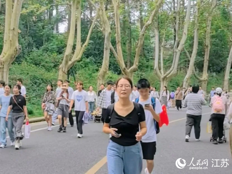 陵园路“步行道”上,行人往来。人民网 崔小倩摄