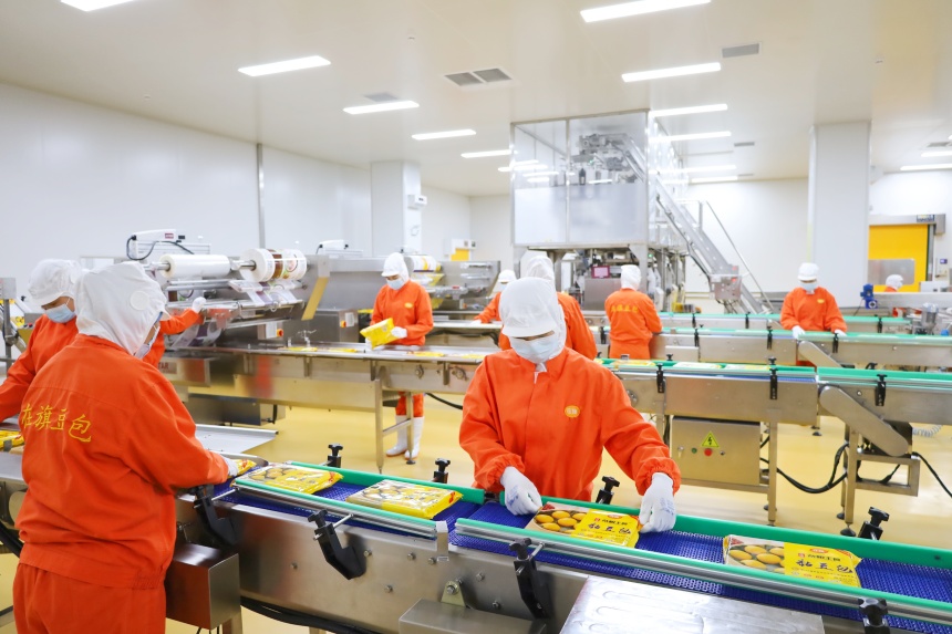 青龙“在旗”黏豆包生产线。张宝摄